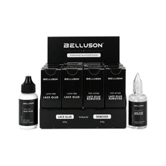 Custom Lace Install System 12-piece private-label display set with Belluson sample branding
