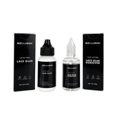 Private-label Lace Glue retail packaging set with Belluson sample branding
