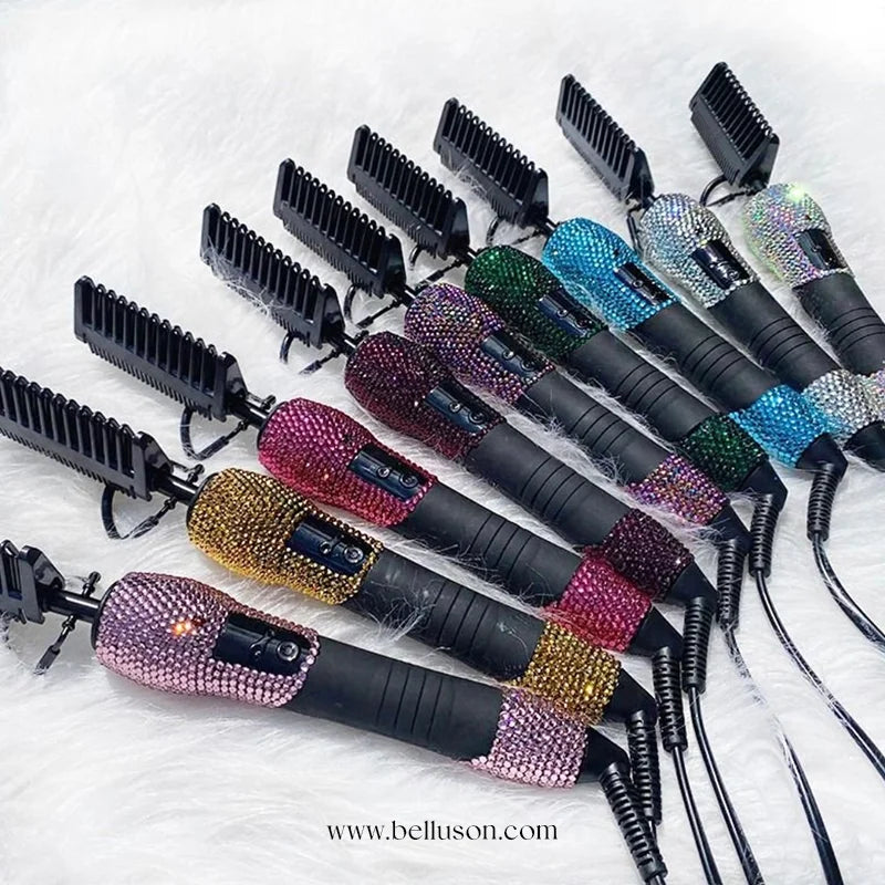 Luxury Rhinestone Hot Comb – 500°F Electric Pressing Comb with Custom Logo